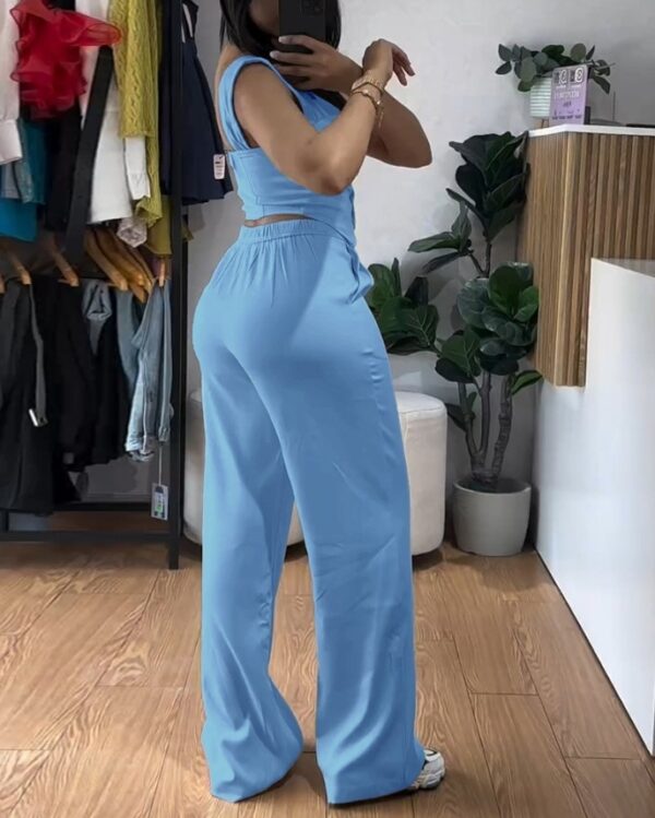 Apricot Sling Short Tight Vest Suit High Waist Wide Leg Trousers - Image 7