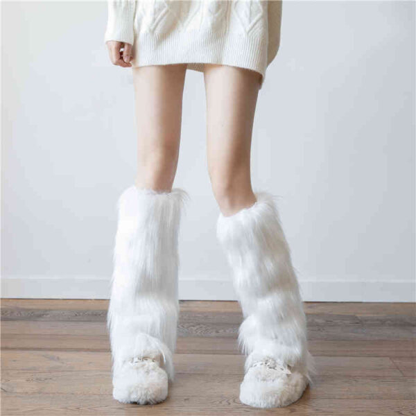 Warm White Tube Leg Warmer Fur Foot Sock