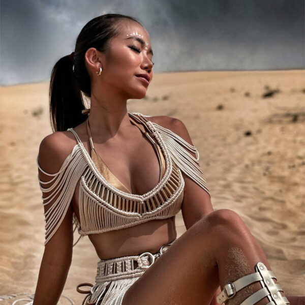 Women's Hand-woven Tassel Dress Creative Beach Travel Sexy Split Chest Wrap - Image 4