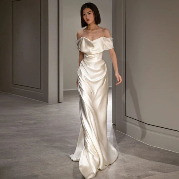 French White Off-shoulder Light Wedding Dress - Image 6