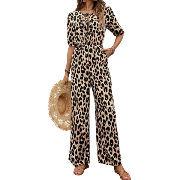 European And American Jumpsuit Tied High Waist Leopard Print One-piece Trousers - Image 4