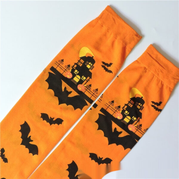 Halloween Printing Craft Spider Web Bat Skull Castle Pattern Over The Knee Stockings - Image 4