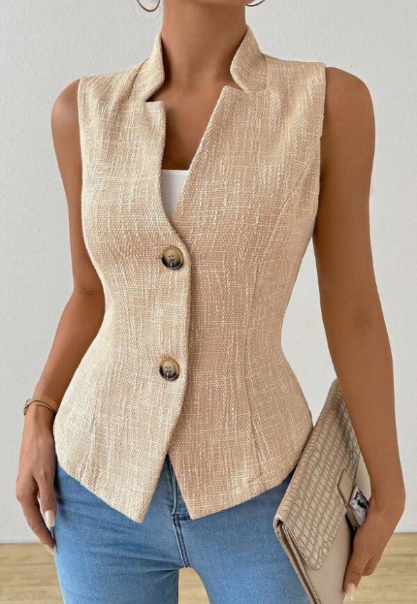 Solid Color Jacquard Suit Vest Jacket - Image 5