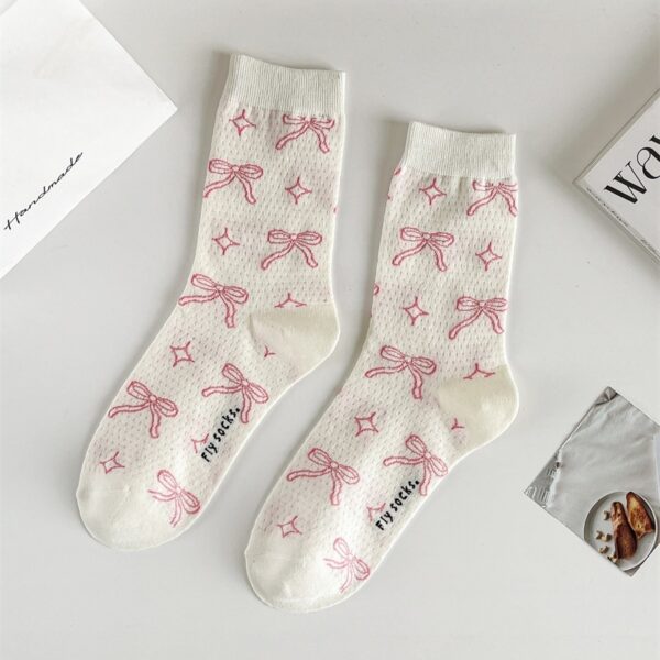 Three-dimensional Curling Polka Dot Bow Female Ballet Style Pure Cotton Mid-calf Length Socks - Image 7