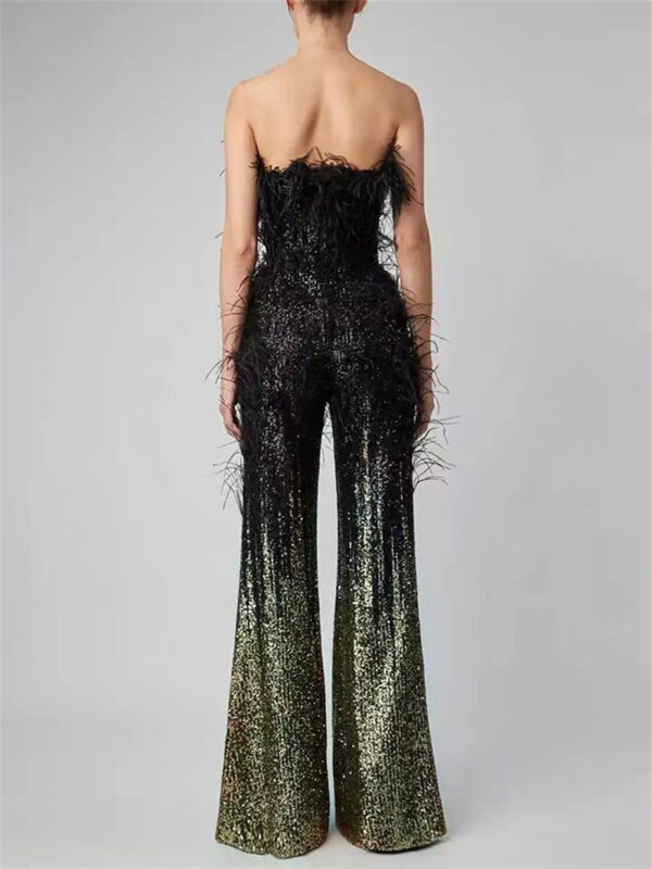 Ostrich Feather Gradient Sequin Tube Top Jumpsuit - Image 5