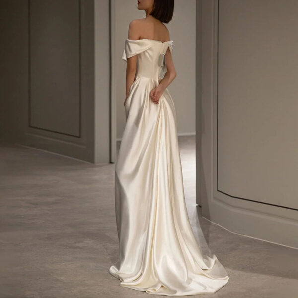 French White Off-shoulder Light Wedding Dress - Image 4