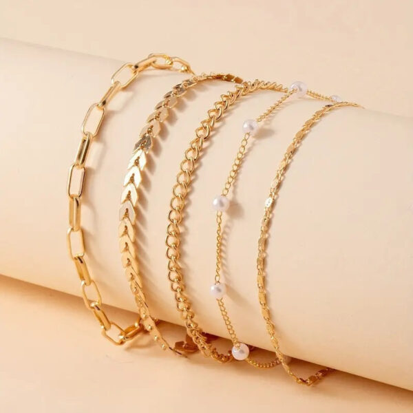 Summer Fashion 5-piece Pearl Anklet Women's Multi-layer - Image 3