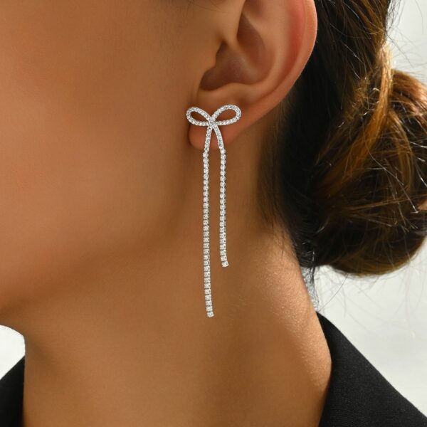 Women's Bridal Silver Bow Rhinestone Women's Pendant Earrings - Image 4