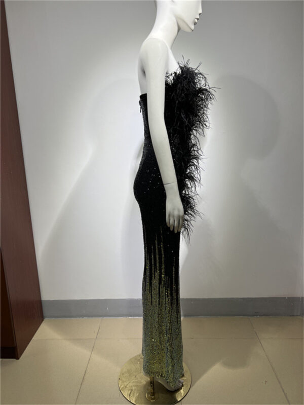 Ostrich Feather Gradient Sequin Tube Top Jumpsuit - Image 3