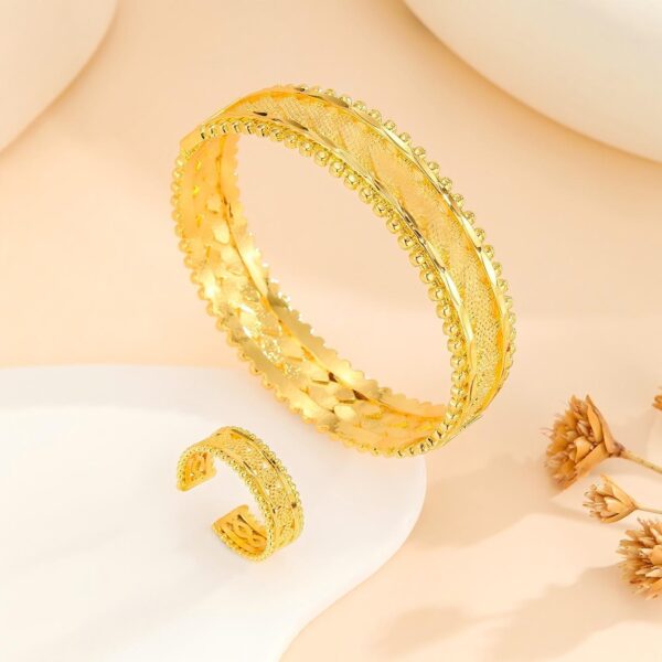 2pcs Vintage Gold Plated Bracelet, Open Bracelet Ring Jewelry, Women's Festival Wedding Jewelry Set - Image 8