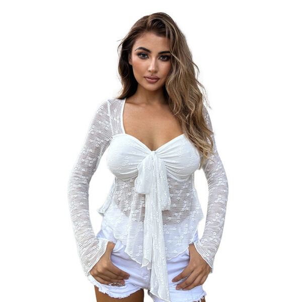 Women's Lace Long-sleeved Top See-through - Image 3