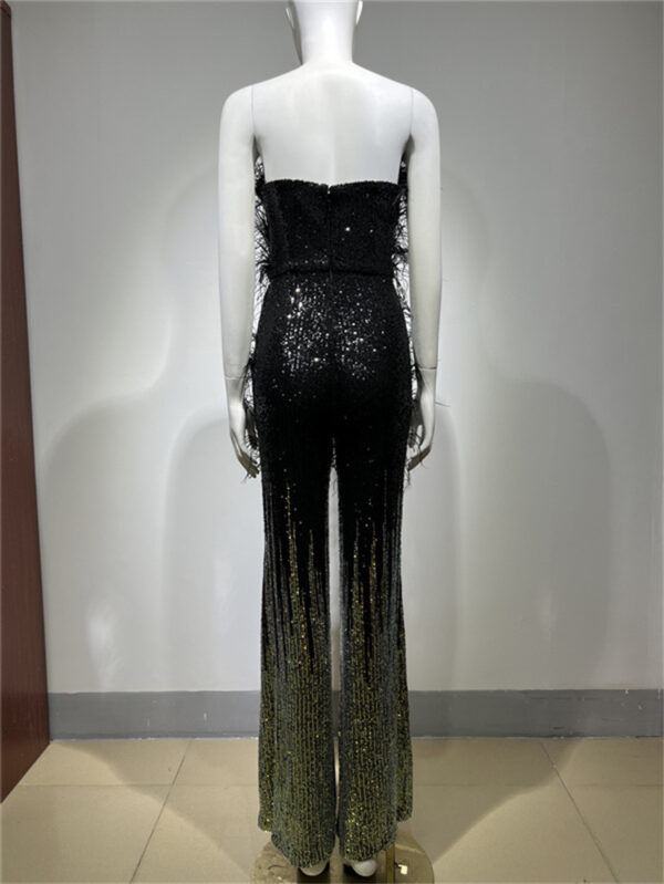 Ostrich Feather Gradient Sequin Tube Top Jumpsuit - Image 9