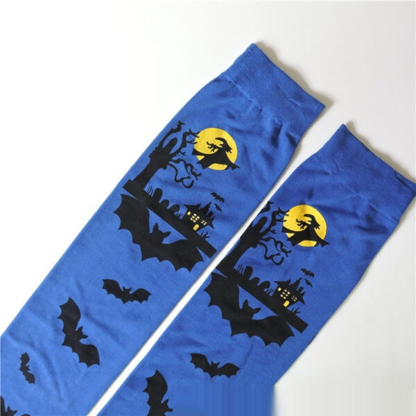 Halloween Printing Craft Spider Web Bat Skull Castle Pattern Over The Knee Stockings - Image 7