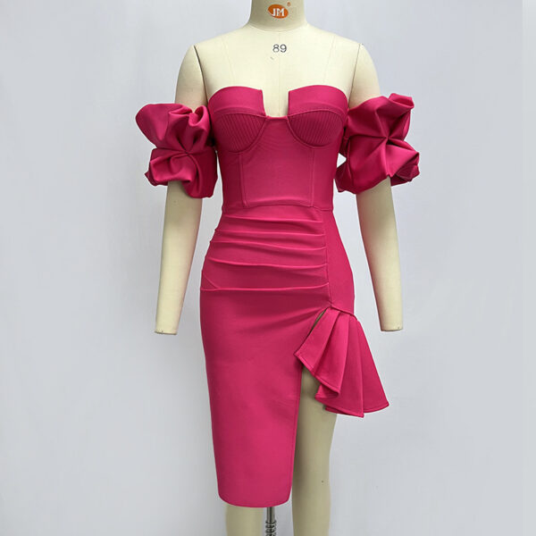 Women's Solid Color Lantern Sleeve Bandage Dress - Image 9