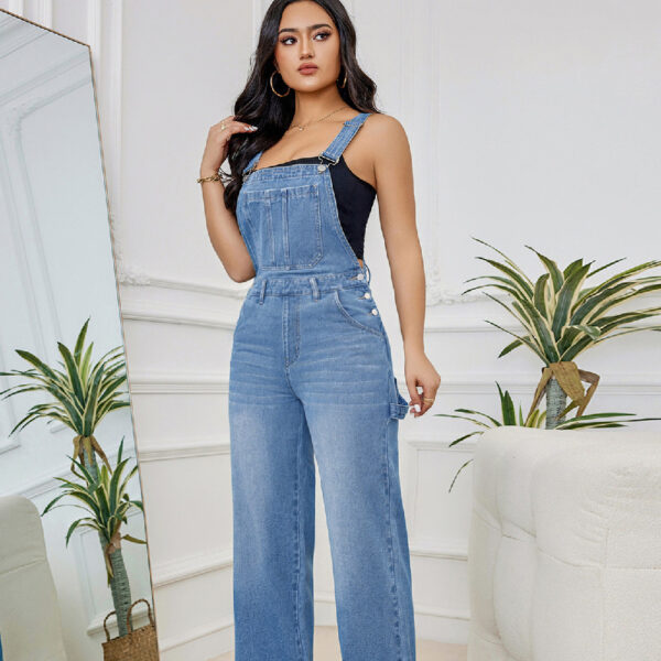 Women's Washed Denim Suspender Pants - Image 6