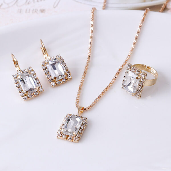 The Crystal Set Necklace Earring Ring Three-piece Set - Image 5