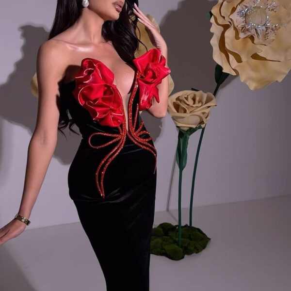 European And American Fashion New Style Temperament Socialite Flower Chain Strapless Long Type Evening Dress - Image 3