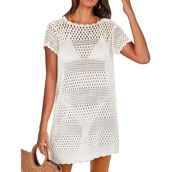 Knitted Short Sleeve Cutout Blouse Women's Swimming Vacation - Image 5