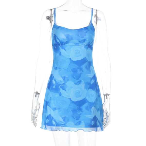 Waist-tight Hip Skirt Mesh Printing Slip Dress - Image 4