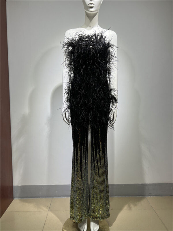 Ostrich Feather Gradient Sequin Tube Top Jumpsuit - Image 4