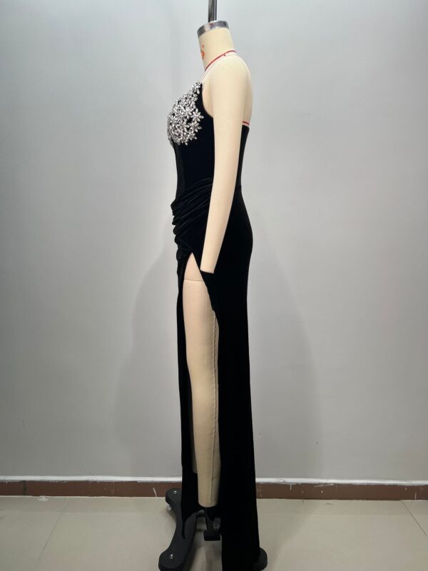 Women's Black Bandeau Slim-fit Hot Drilling Long Dress - Image 5