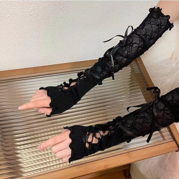 Lace-up Oversleeves Jk Girl Open Finger Cos Gloves - Image 7