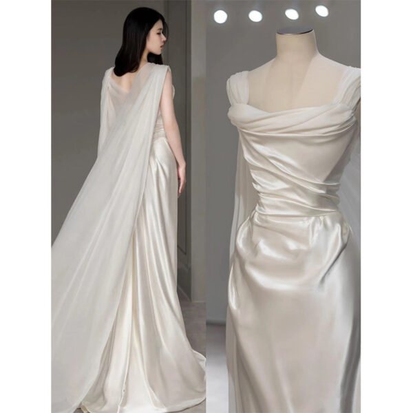 Satin Light Wedding Dress French White - Image 2