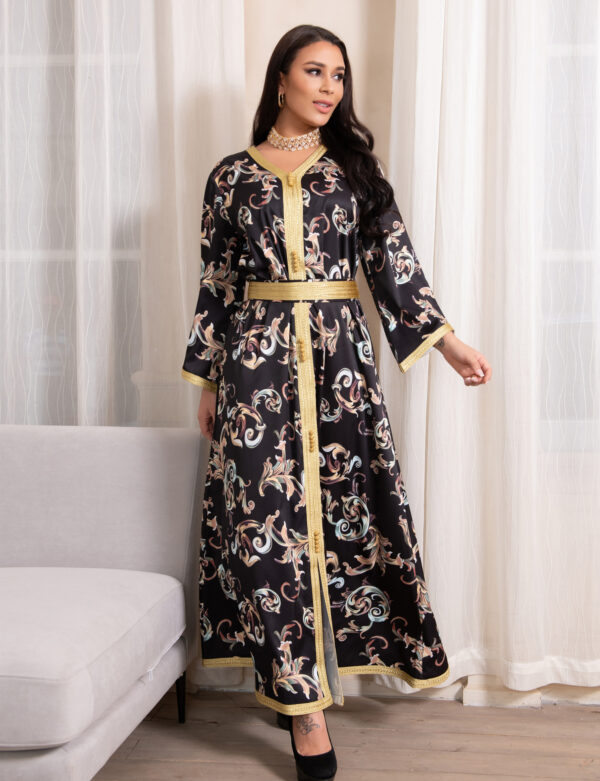 Printed Women's Long Belted Casual Dress - Image 3