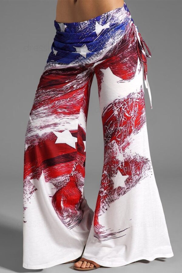 Women's Printed Casual Micro-pull Drawstring Trousers Wide-leg Pants - Image 7