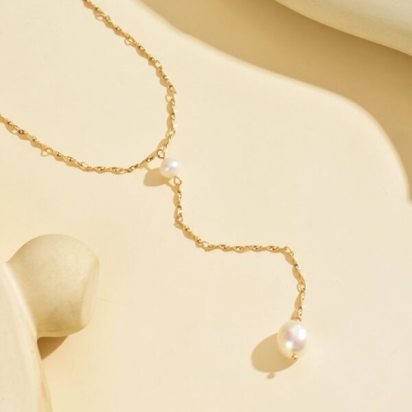 Elegant Gold-Tone Pearl Drop Necklace -  Stylish And Lightweight Jewelry - Image 3