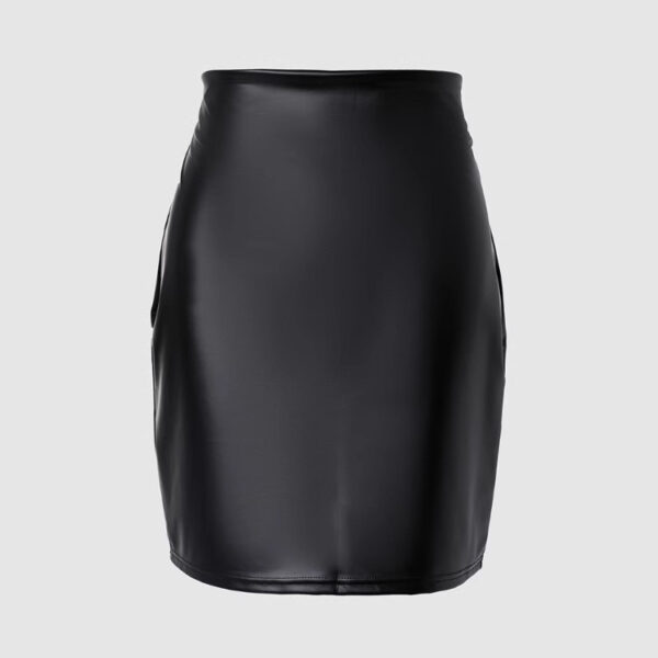 Black High Waist Tight PU Leather Skirt - Image 6