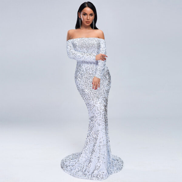 Sexy Strapless Long Sleeve Sequins Party Evening Dress - Image 6