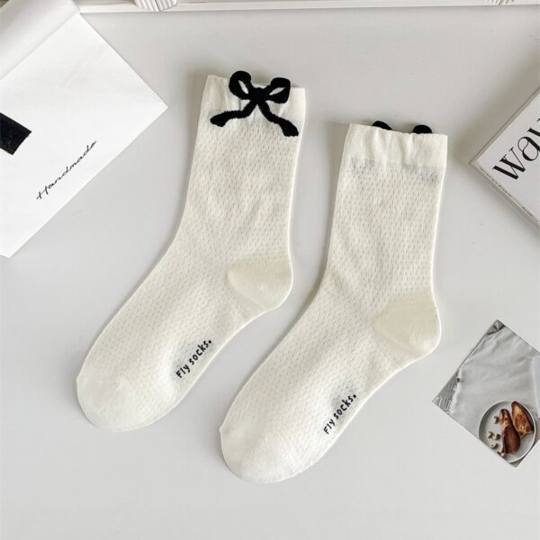 Three-dimensional Curling Polka Dot Bow Female Ballet Style Pure Cotton Mid-calf Length Socks - Image 3