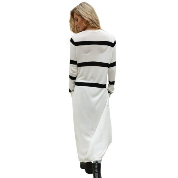 Knitted Thin Coat Long V neck Stripes - Image 3