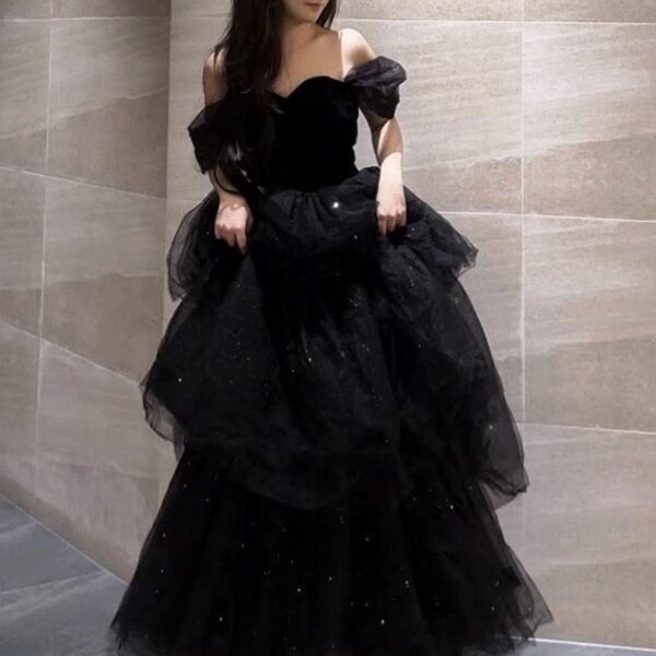 Black Evening Dress Light Luxury Minority French Style Pettiskirt - Image 4