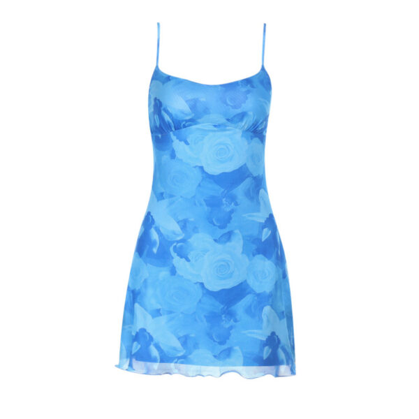 Waist-tight Hip Skirt Mesh Printing Slip Dress - Image 6