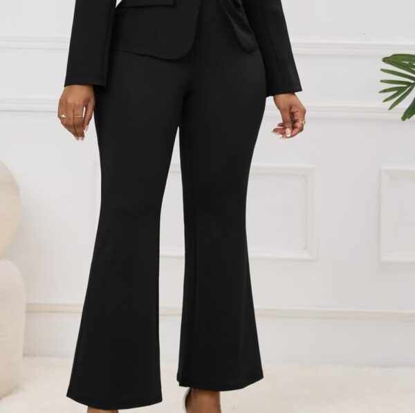 Women's Solid Color Single Button Long Sleeved Jacket And Slim Fit Versatile Micro Flared Pants Set - Image 5