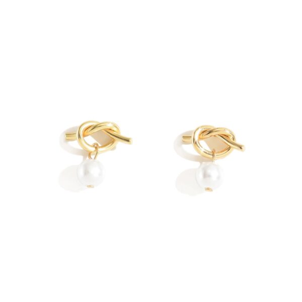 Elegant Gold Knot Stud Earrings With Pearl Drop - Image 3